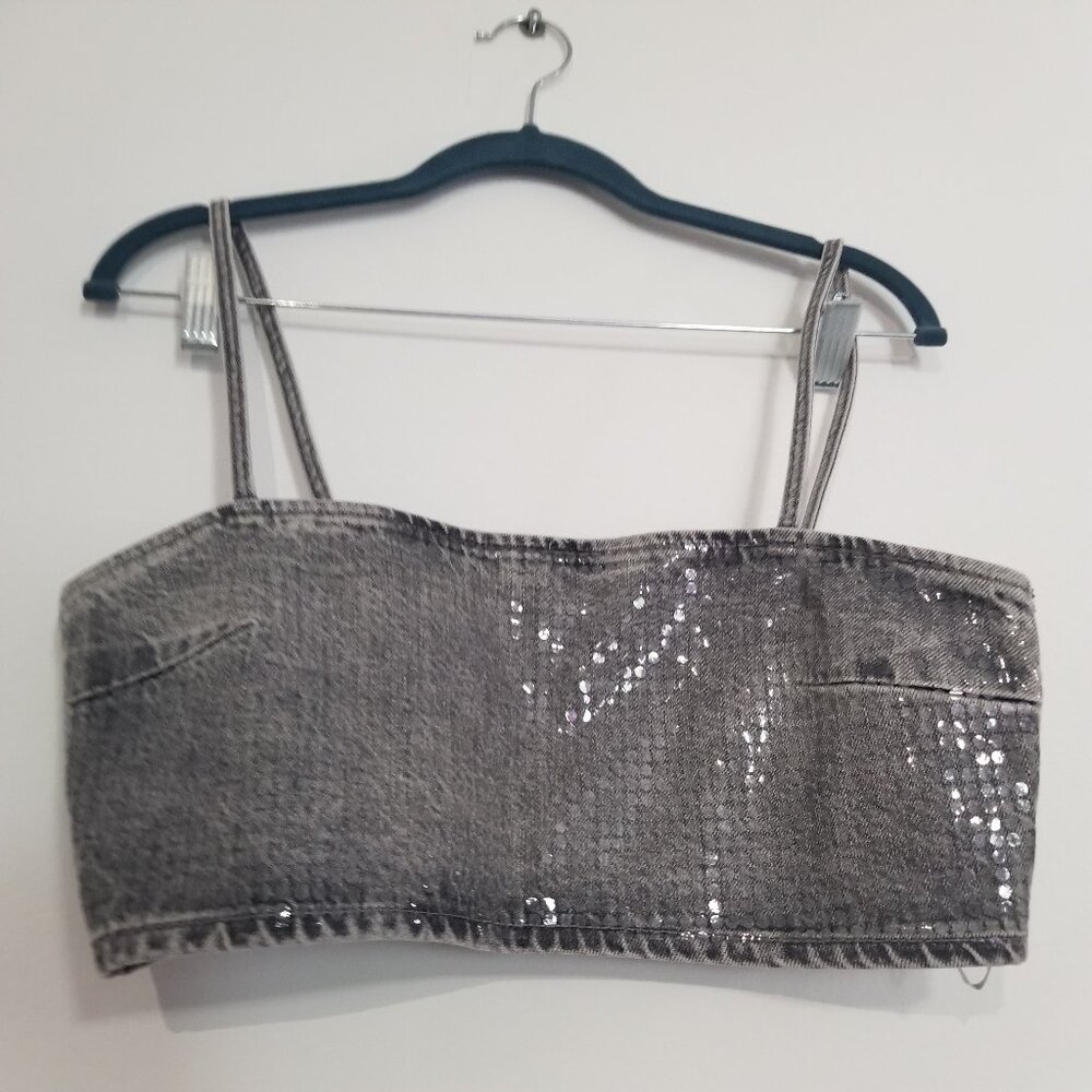 Zara sequin Denin Crop top M